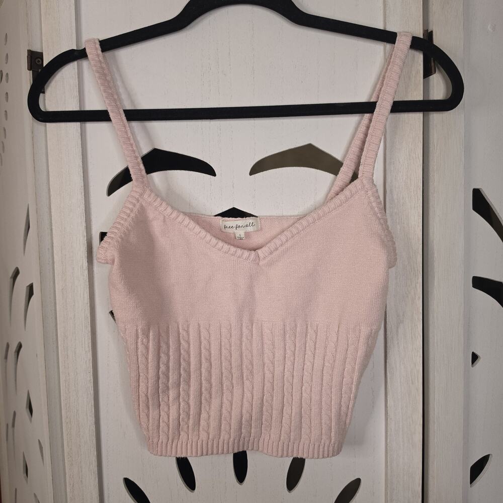 Free For All Free People Cable Knit Sleeveless V Neck Crop Tank Pink Size Large